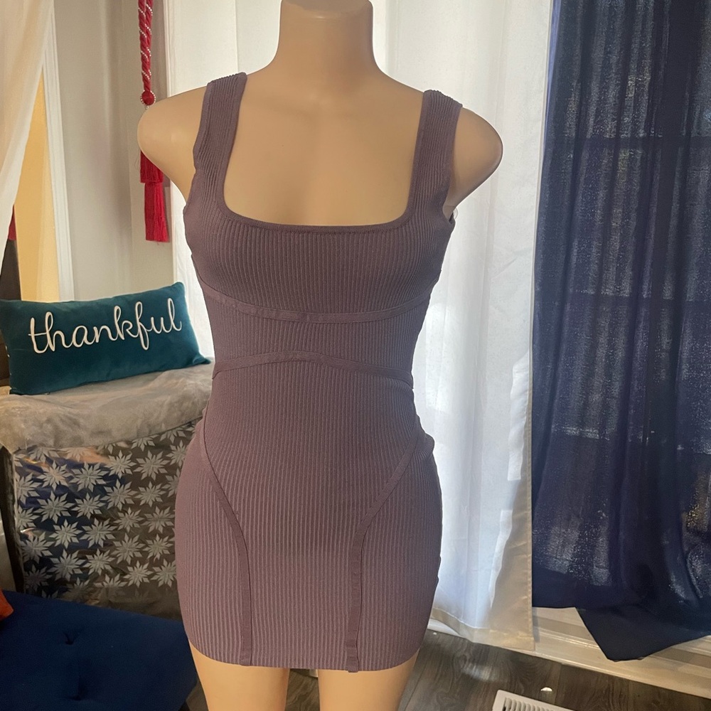 Hera Collection Purple Ribbed Bodycon Dress Small Bodycon comfy attire Classic